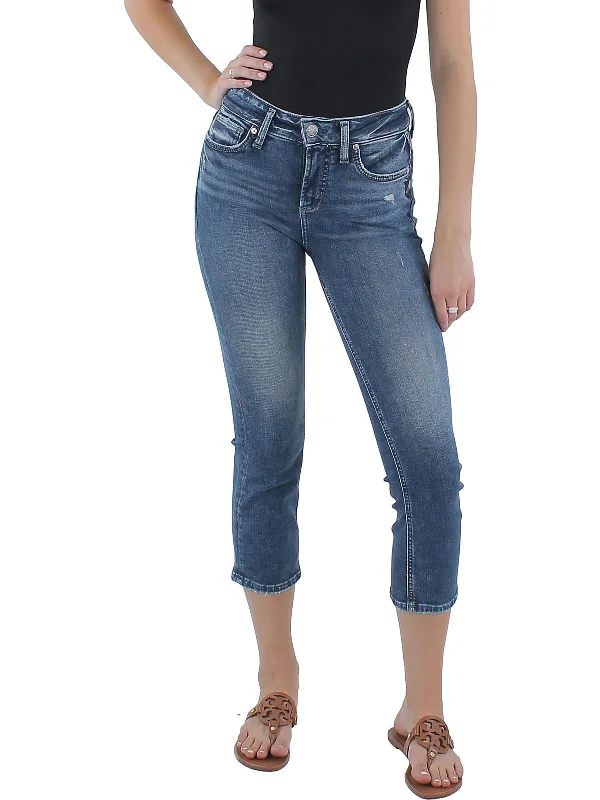 Womens Mid Rise Medium Wash Capri Jeans Women's Luxury Garments