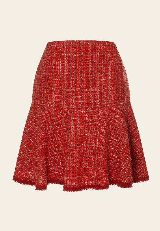 Lurex-checked Contrast-hem Fishtail Skirt Women's Chic Outfit