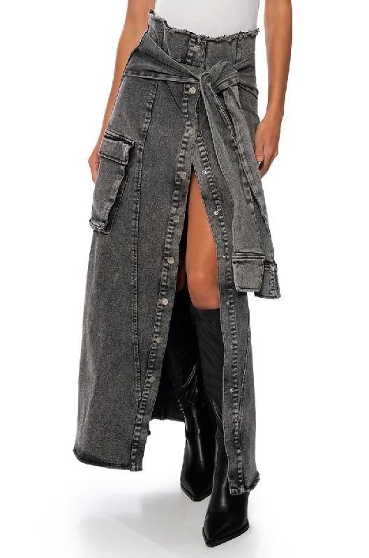 NEXT UP BLEACHED DENIM MAXI SKIRT Cheap Women's Clothing Online