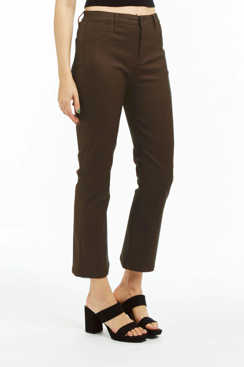 High Rise Coated Ankle Crop Flare - Chocolate Sale Clearance