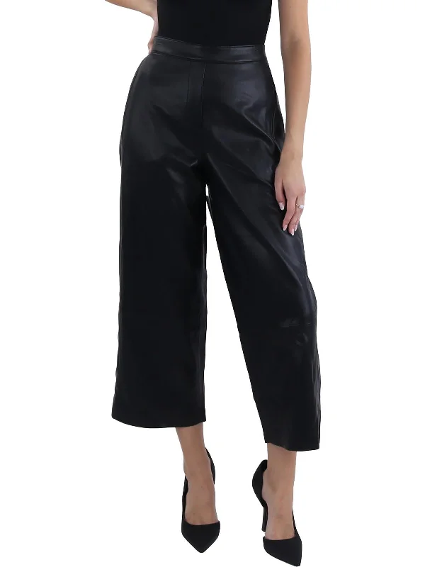 Bernie Womens Faux Leather Mid-Rise Wide Leg Pants Women's Clothing Apparel Sets