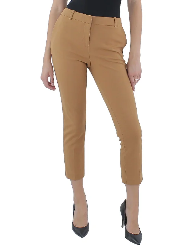 Petites Womens Cropped Solid Straight Leg Pants Casual Garments For Women