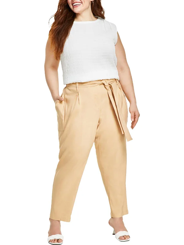 Plus Womens Deep Pocket Linen Cropped Pants Women's Clothing Boutique