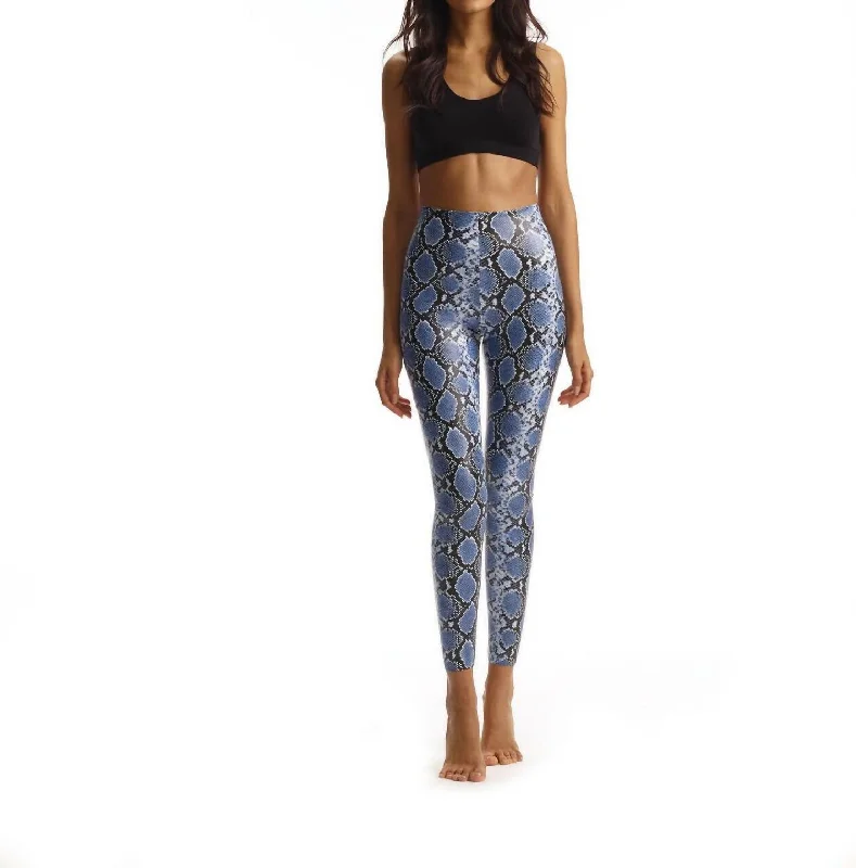 Faux Leather Animal Print Legging In Blue Snake Women's Timeless Attire