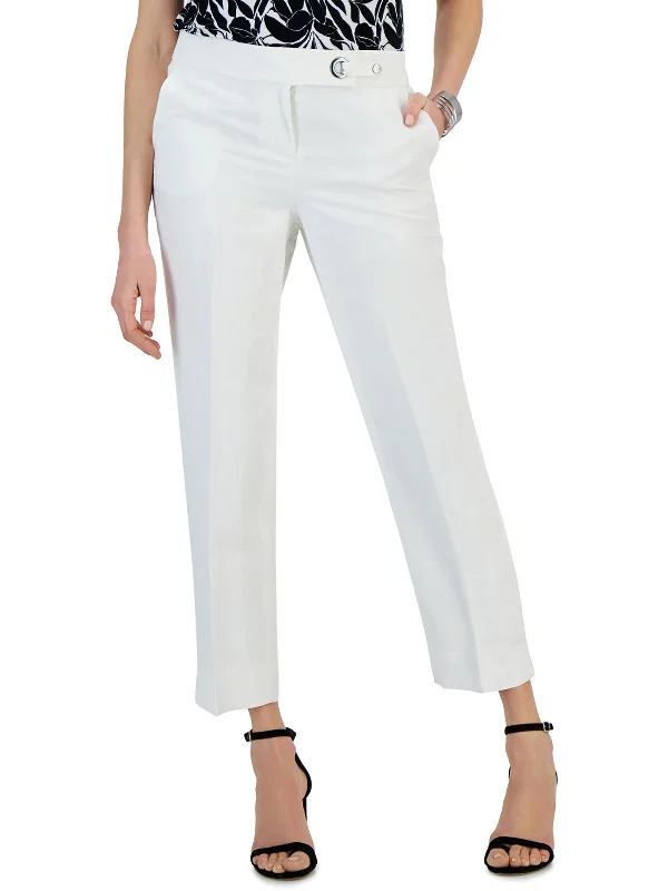 Petites Womens Linen Side Slit Cropped Pants Flash Sale Or Flash Sales