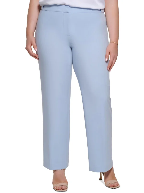 Plus Womens High Rise Solid Straight Leg Pants Cheap Women's Clothing Online