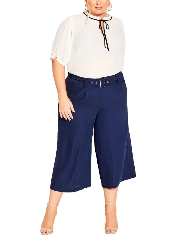 Womens Belted Polyester Wide Leg Pants Women's Evening Wear for Special Occasions