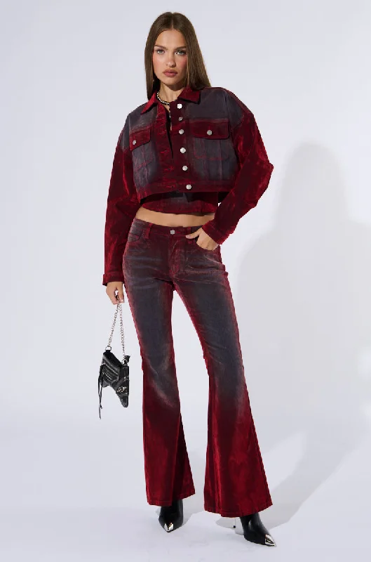 CRYSTAL VELVET DENIM PANT IN RED Women's Contemporary Apparel