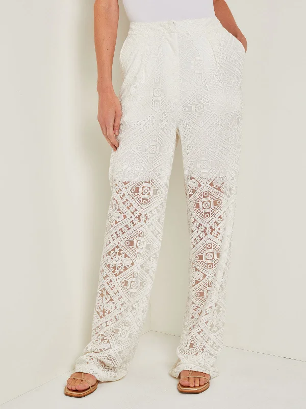 Button-Fly Straight Leg Pants - Lined Lace Stylish Women's Attire