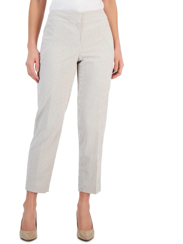 Petites Womens Seersucker Mid Rise Cropped Pants Women's Apparel