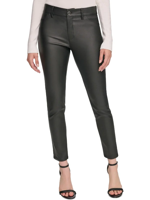 Womens Faux Leather Coated Skinny Pants Formal Clothing For Women