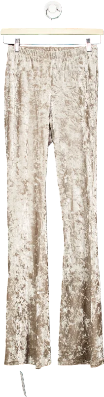 Topshop Beige Crushed Velvet Flared Trousers UK 6 Women's Elegant Apparel