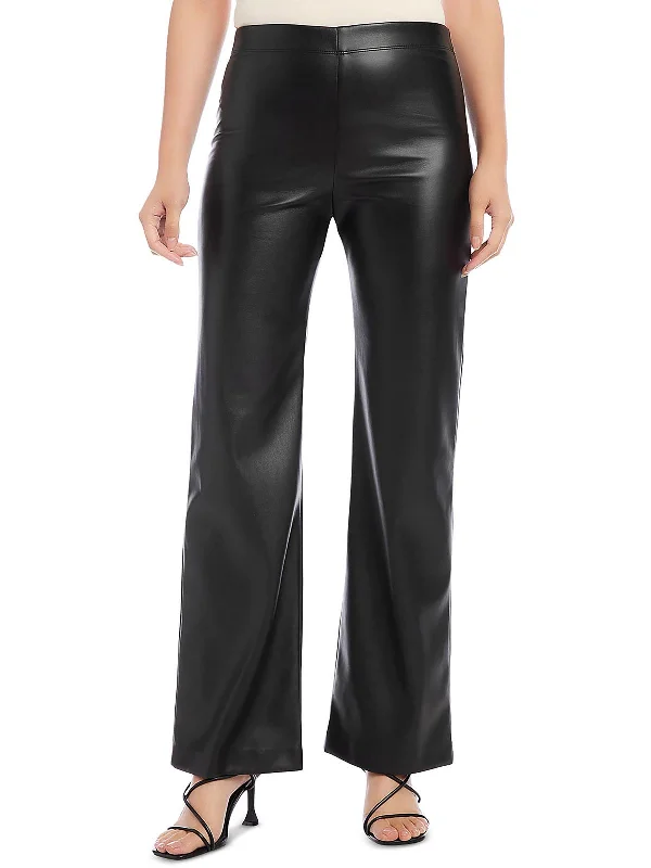 Womens Faux Leather Pull On Wide Leg Pants Women's Clothing For Everyday Wear