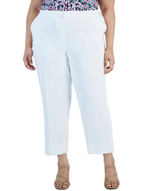 Plus Womens Textured High Rise Cropped Pants Women's Clothing Sale Online