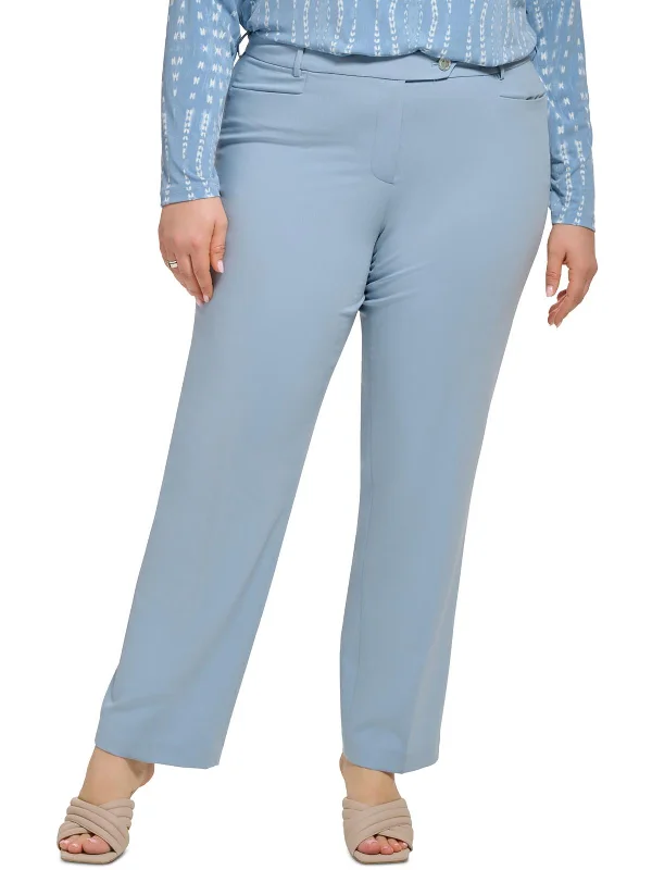 Plus Womens High Rise Solid Straight Leg Pants Comfortable Loungewear for Women