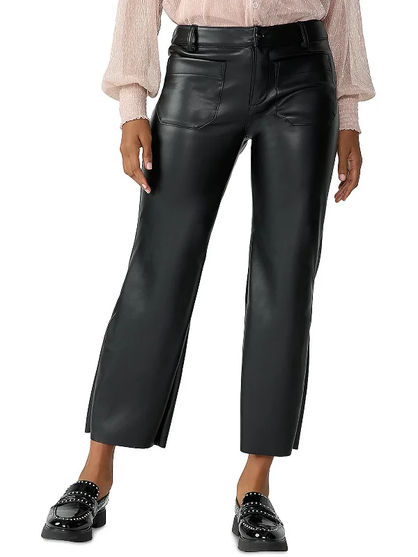 Marine Womens Faux Leather Crop Ankle Pants Women's Everyday Clothes