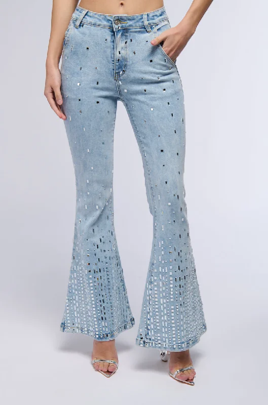 POPSTAR DENIM RHINESTONE FLARED PANT Best Clearance Sales Right Now