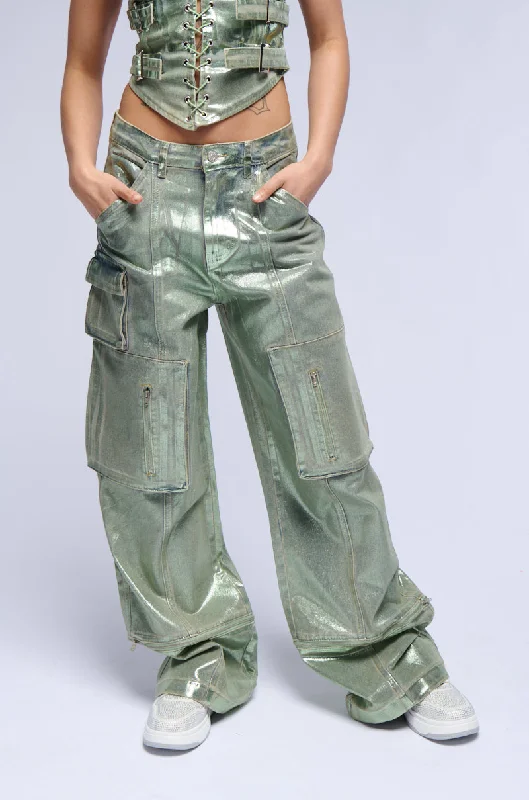 GREEN WITH ENVY METALLIC WIDE LEG CARGO PANT Women's Seasonal Wardrobe Clothing