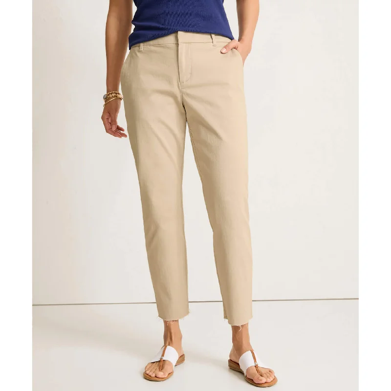 Tommy Bahama Women's Raw Edge Crop Chino Pants - Khaki Sand Luxury Women's Clothing