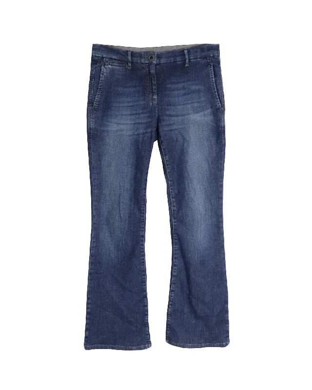 Brunello Cucinelli Boot-Cut Jeans in Blue Cotton Denim Comfortable Loungewear for Women