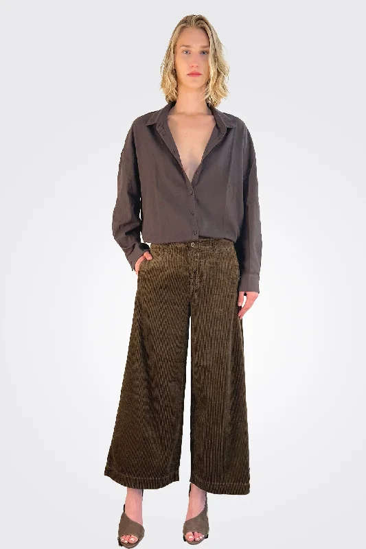 Wide Leg Corduroy Trousers - Chocolate Vintage-Inspired Women's Apparel