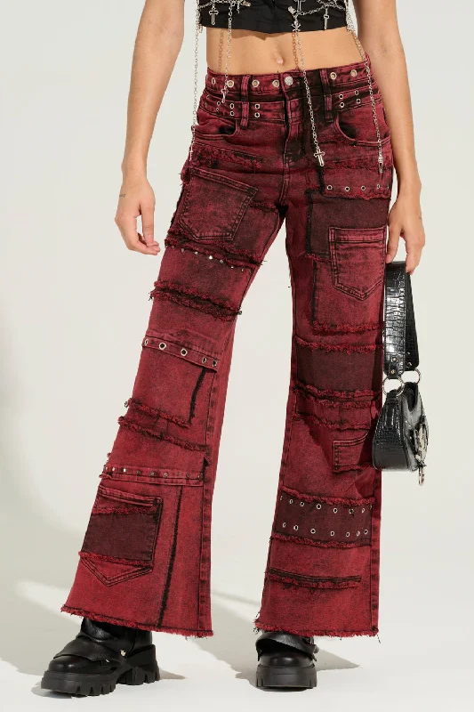 GRUNGY ATTITUDE MINERAL WASH RED WIDE LEG DENIM Timeless Women's Apparel