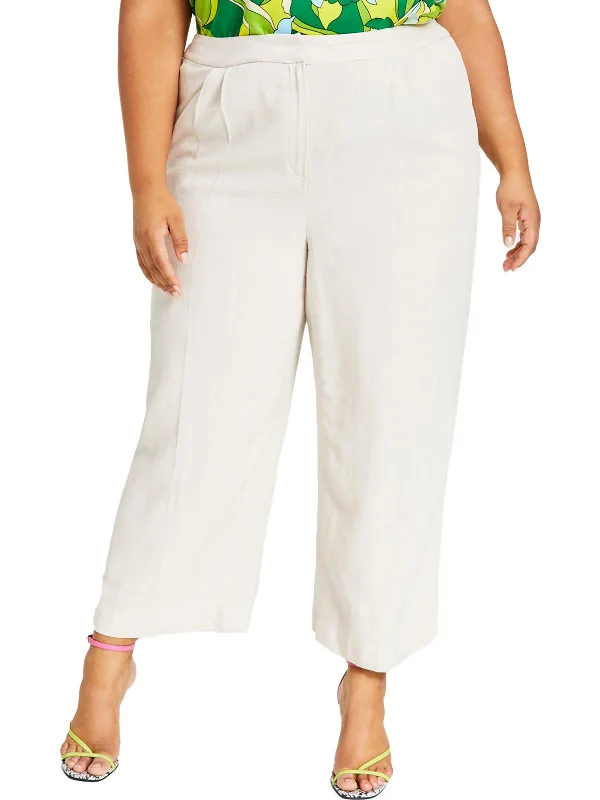 Plus Womens Linen Blend Cropped Wide Leg Pants Sales Clothes