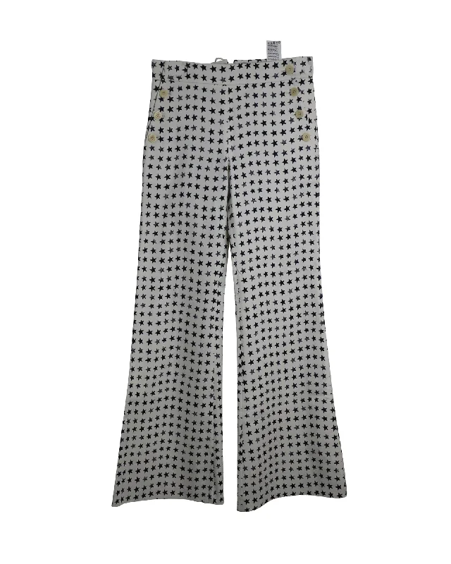 Max Mara Zirlo Star Print Flared Pants in White Cotton High Street Women's Fashion for Trendy Shoppers