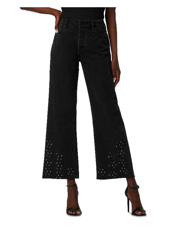 Rosie Womens Embellished Raw Hem Wide Leg Jeans Women Clothing