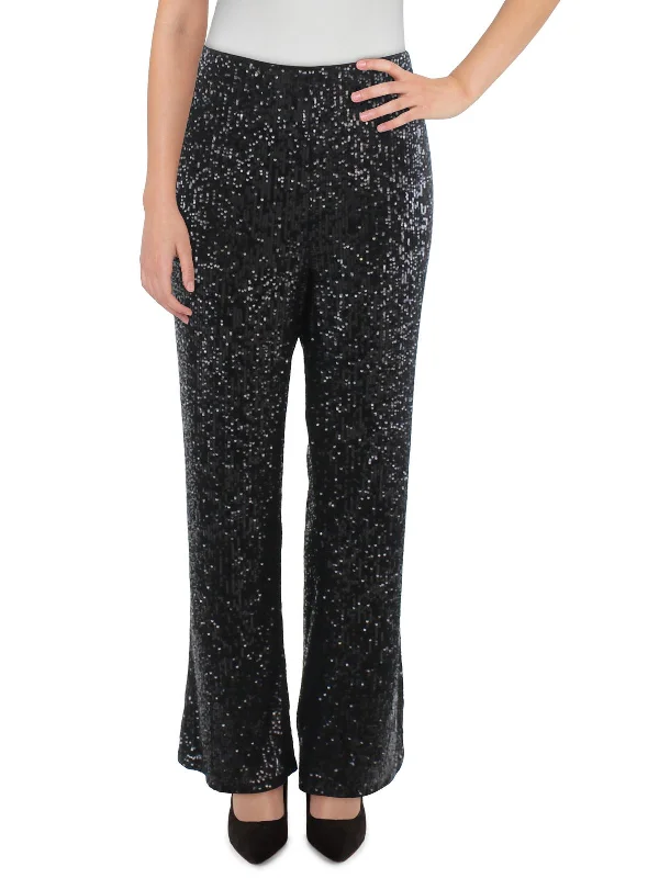 Plus Womens Sequined Mesh Palazzo Pants Stylish Women's Clothing