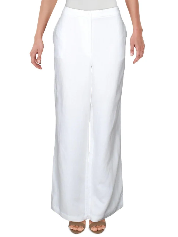 Womens Linen Blend Wide Leg Pants Women's Plus-Size Apparel