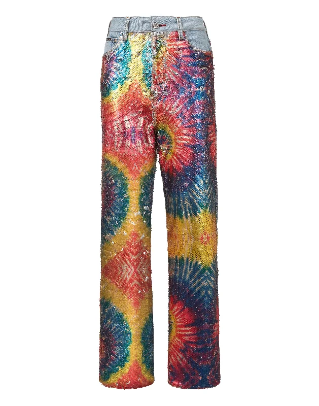 Denim Super Loose Fit Paillettes Multicolor Tie dye Flash Sales This Week