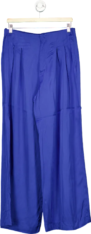 Zara Blue Wide-Leg Trousers UK L Comfortable Outfit For Women