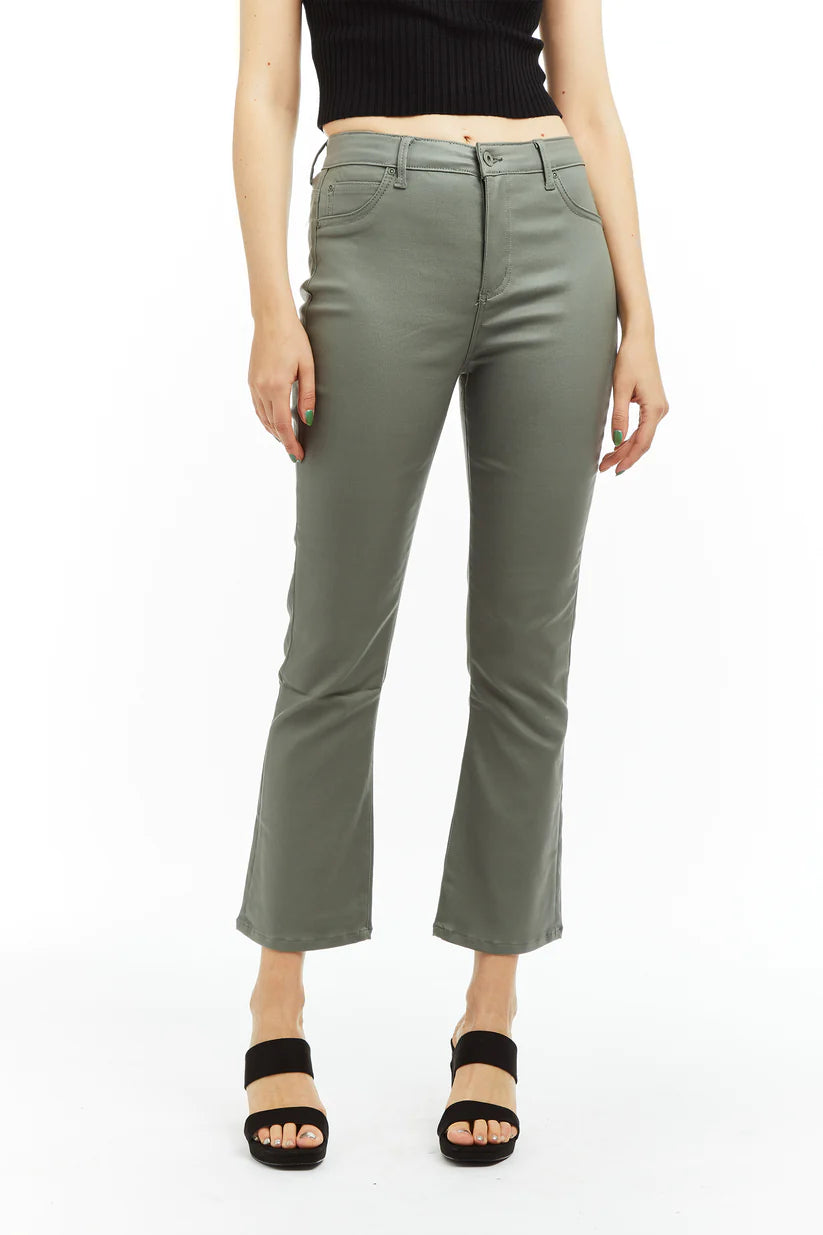 High Rise Coated Ankle Crop Flare - Sage Women's Clothing Sale Online