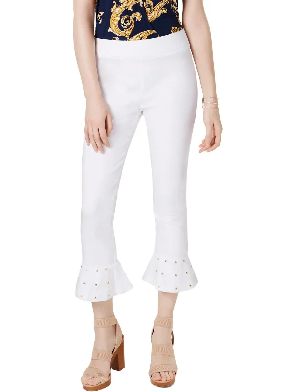 Womens Studded Ruffle Hem Capri Pants Plus-Size Women's Clothing