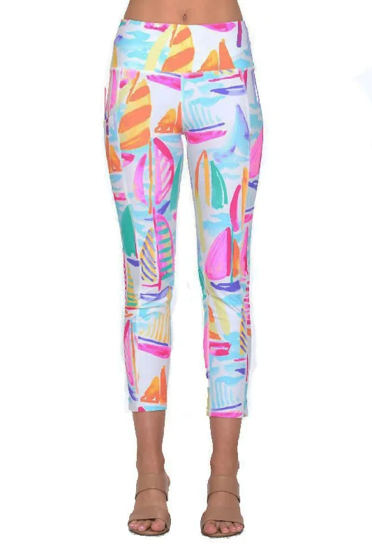 Cecila Sailboat Print Leggings In Pink & Multi Women's Vintage Clothes