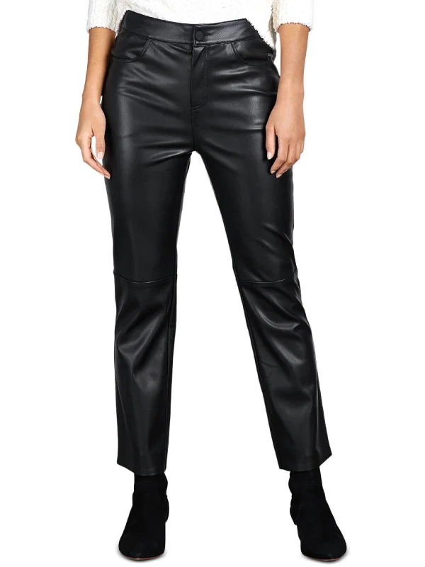 Womens Faux Leather Fleece Lined Cropped Pants Women's Evening Garments