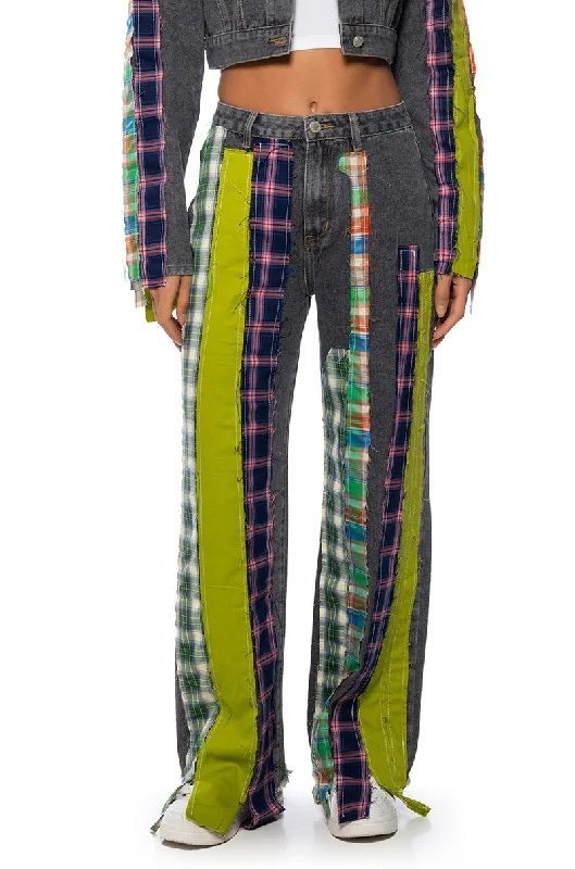 SOMETHIN NEW PLAID DETAIL WIDE LEG JEAN Holiday Gift Guide Sale