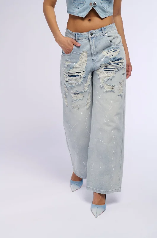 EASY BREEZY DISTRESSED DENIM PANTS Affordable Women's Clothing Sale Online