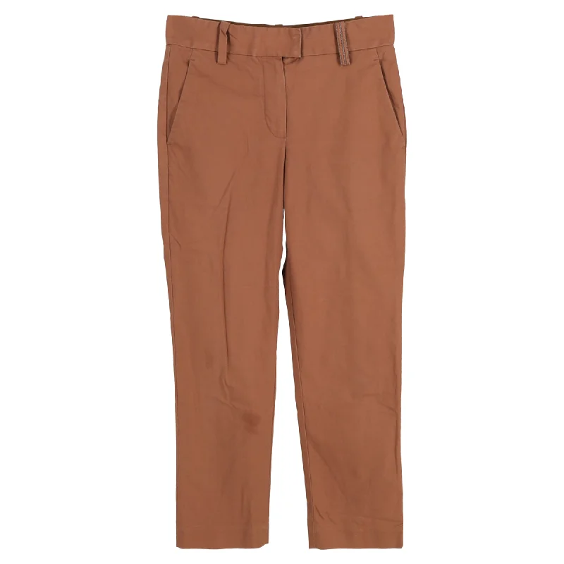 Brunello Cucinelli Cropped Trousers in Brown Cotton Fashionable Tops for Women